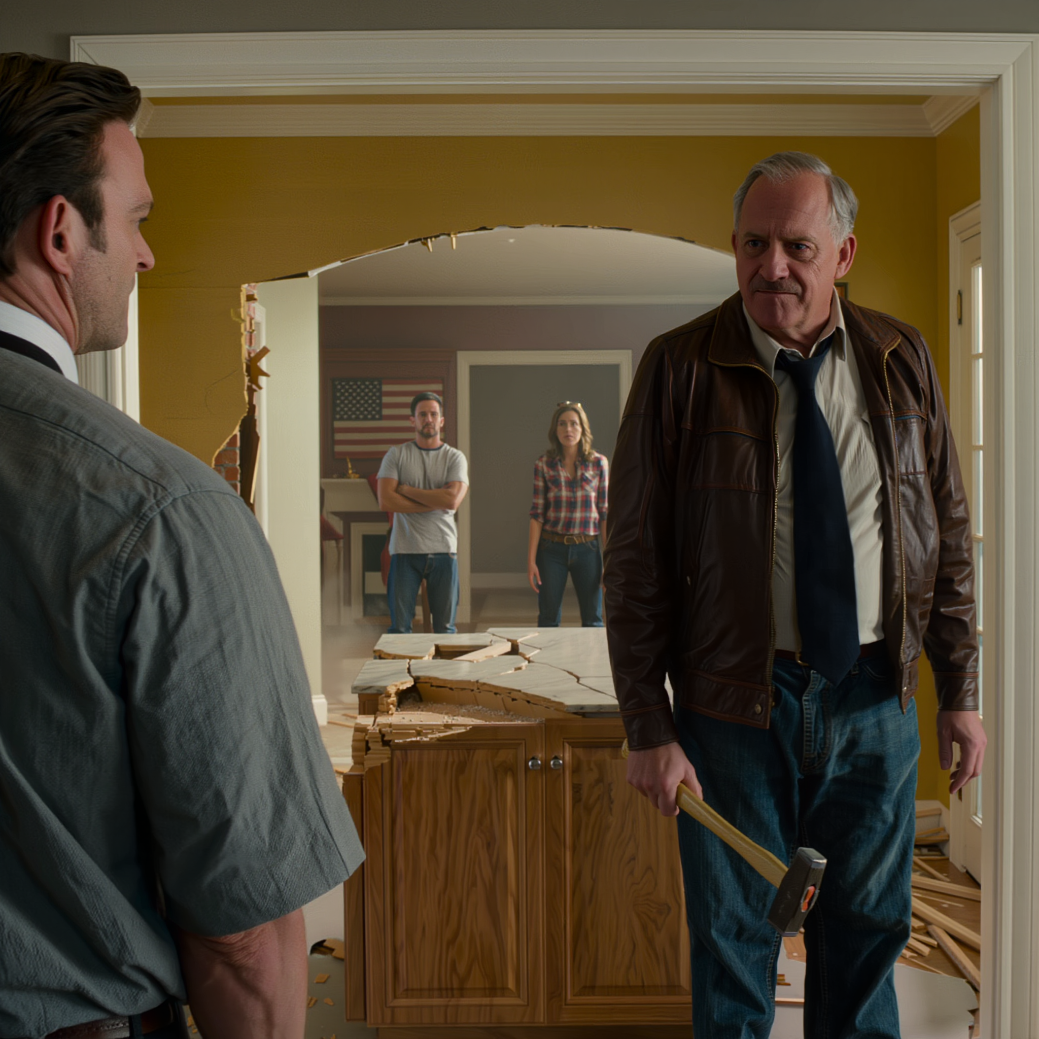 Je suis rentrée plus tôt que prévu car ma réunion avait été annulée. J’ai ouvert la porte et j’ai trouvé mon beau-père en train de démolir ma cuisine sur mesure à 90 000 $ à coups de masse, tandis que la bande de ma sœur arrachait les placards comme si la maison leur appartenait déjà. Dès que je me suis précipitée dans mon propre salon pour les arrêter, tout a basculé dans une situation incontrôlable… – Actualités