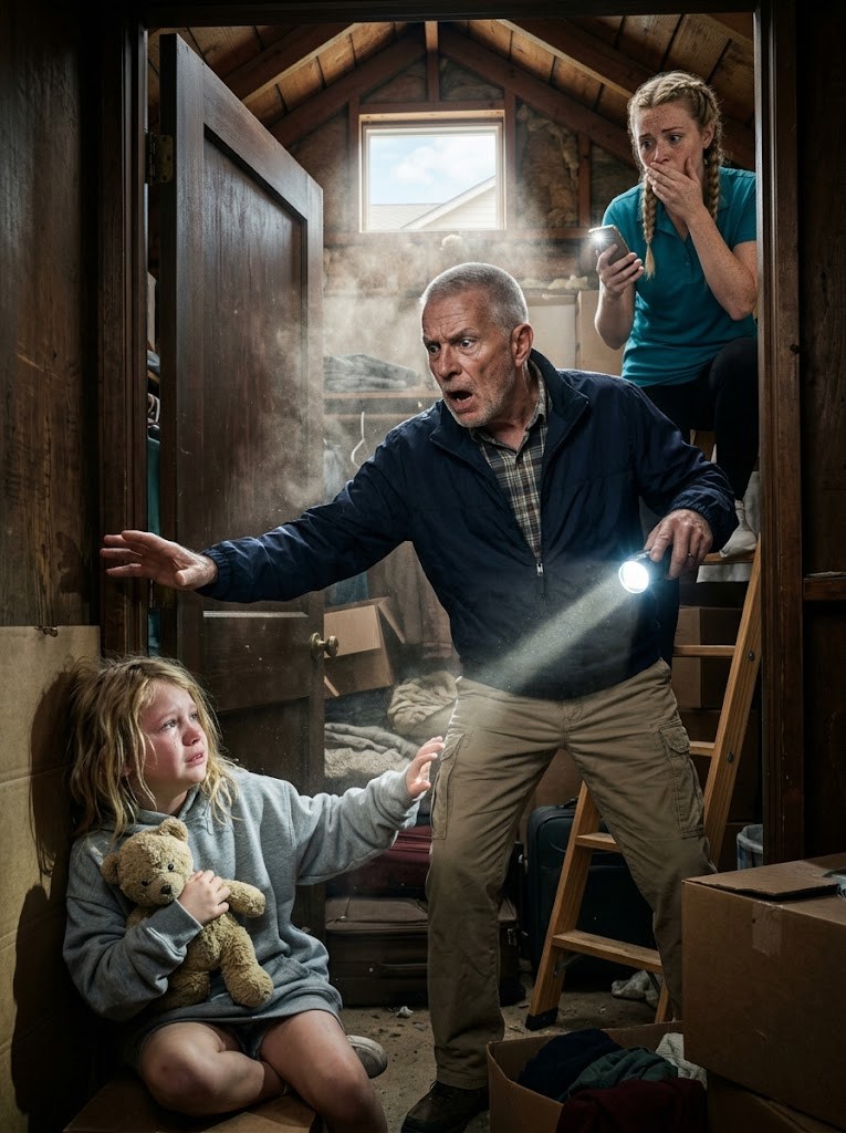 J’avais engagé une femme de ménage pour la maison de mon fils pendant que lui et sa femme, influenceuse, étaient en vacances à Hawaï. Une heure plus tard, elle m’a chuchoté : « Monsieur… quelqu’un pleure au grenier, et ce n’est pas la télé. » Étant assistante sociale à la retraite, j’ai conduit comme si ma vie en dépendait, m’attendant à un cambrioleur ou à une canalisation cassée… Mais le son était faible, tremblant et humain. Quand j’ai descendu l’échelle du grenier, la maison est devenue complètement silencieuse – jusqu’à ce que les sanglots recommencent, provenant d’un placard en bois dans un coin. J’ai ouvert la porte… et une petite fille a levé les yeux vers moi et m’a chuchoté : « S’il te plaît… ne le dis pas à Dennis. »