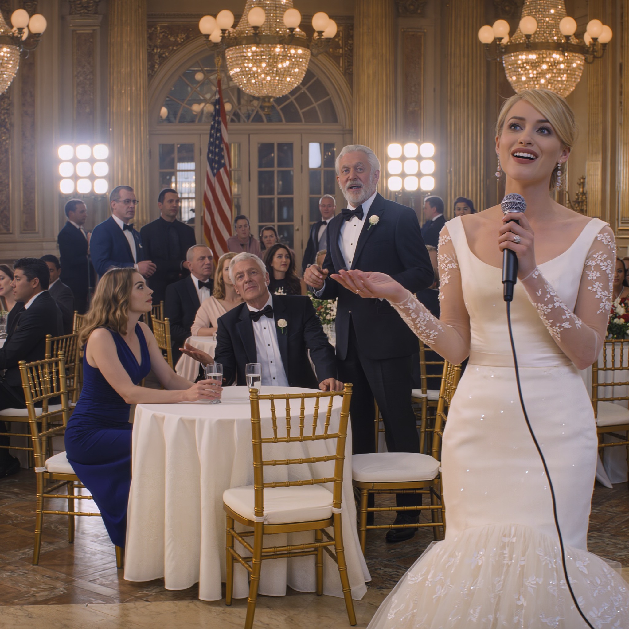 Ma sœur a ri et m’a appelée « juste une infirmière » devant 120 invités. Mais le père du marié n’arrêtait pas de me fixer, et quand il s’est enfin levé de la table d’honneur, un silence de mort s’est abattu sur la salle avant même que quiconque comprenne ce qu’il allait dire.  « Voici ma demi-sœur… juste une infirmière. »  Ma sœur l’a dit avec un sourire, comme si elle plaisantait. Comme si j’étais le petit incident embarrassant qu’elle devait dissimuler avant que la soirée ne puisse vraiment commencer.  Quelques personnes ont ri parce qu’elle avait ri la première.  Mon père a ri parce qu’il le pensait vraiment.  Ma belle-mère a ricané dans sa coupe de champagne.  Et moi, assise au fond de la salle, dans une robe bleu marine qui coûtait moins cher qu’un centre de table, j’essayais de ne rien laisser paraître.  C’était ça, ma famille. Ils n’avaient jamais besoin de crier pour me rabaisser. Ils le faisaient avec le plan de table, les noms mal orthographiés, les photos recadrées. Des présentations qui m’ont reléguée au second plan dans ma propre vie.  Je m’appelle Shelby. J’ai vingt-neuf ans. Je suis infirmière aux urgences. Je fais des gardes qui vous laissent les pieds en compote et les cheveux imprégnés de savon d’hôpital bien après le lever du soleil. Je suis celle que les gens rencontrent le pire jour de leur vie. Celle qui appuie sur une plaie. Celle qui leur dit : « Restez avec moi. Regardez-moi. Respirez. »  À l’hôpital, ça compte.  Dans ma famille, ça n’a jamais compté.  Quand le faire-part de mariage de ma sœur est arrivé, mon nom était mal orthographié. Encore une fois. Pas d’accompagnant. Pas de mot. Juste du papier crème épais, des lettres dorées et un rappel clair que j’étais invitée pour être comptée, pas la bienvenue.  C’était toujours mon rôle.  Ma sœur, Victoria, savait comment construire une histoire à laquelle les gens voulaient croire. En ligne, notre famille paraissait parfaite, chaleureuse et unie. Brunchs du dimanche. Fleurs fraîches. Photos souriantes. Légendes sur l’amour, la gratitude et la famille avant tout.  Je n’apparaissais sur aucune de ces photos.  En coulisses, j’étais celle qu’on gardait hors champ.  Celle que mon père appelait seulement quand Victoria avait besoin de quelque chose.  Celle à qui ma belle-mère parlait de cette voix douce qui signifiait toujours : « Ne complique pas les choses. »  Celle à qui on disait d’être présente, de se taire, de ne pas ramener tout à elle.  Alors, quand je suis arrivée au dîner de répétition et que je me suis retrouvée assise près de la cuisine, je n’ai pas été surprise. Quand Victoria est passée devant moi comme si j’étais un meuble, je n’ai pas été surprise. Quand elle a dit aux gens que je travaillais « dans un hôpital, d’une manière ou d’une autre », je n’ai pas été surprise.  Ce qui m’a choquée, c’est d’apprendre ce qu’elle avait dit à la famille du marié en mon absence.  Que j’avais des problèmes.  Qu’elle était fragile.  Qu’il valait mieux me tenir à distance.  Elle ne voulait pas seulement me faire oublier. Elle voulait qu’on me justifie.  Quand le dîner de mariage arriva, je savais déjà comment se déroulerait la soirée. Je savais que je serais placée à la pire table. Je savais qu’elle brillerait de mille feux. Je savais que mon père laisserait faire, comme toujours.  Ce que j’ignorais, c’est que quelqu’un à la table d’honneur me fixait comme s’il essayait de me sortir de la mémoire.  Richard Harrington. Le père du marié. Celui qui finançait tout le mariage. Calme et distingué, costume élégant, une présence qui imposait le respect sans qu’il ait besoin de dire un mot.  Il n’a pas ri quand Victoria m’a présentée.  Il n’a pas touché à son verre.  Il s’est contenté de me fixer.  Et plus il me regardait, plus il semblait mal à l’aise.  Je me souviens avoir serré mon verre d’eau à deux mains pour le maintenir stable. Je me souviens de Victoria traversant la salle avec l’assurance d’une victoire. Je me souviens de mon père rayonnant en la regardant comme si elle était la reine de la nuit. Je me souviens avoir pensé : « Tiens bon jusqu’à la fin du dîner. » Survivre à ça encore une fois.  Victoria reprit le micro.  Elle commença à raconter une de ces petites histoires d’enfance bien rodées, destinées à la rendre charmante et à me faire paraître insignifiante. L’assistance rit, comme prévu. Elle avait la situation en main. Tous les regards étaient tournés vers elle. Chaque rire tombait exactement là où elle le souhaitait.  Jusqu’à ce que je remarque un mouvement à la table d’honneur.  Richard Harrington s’était figé.  Pas figé par politesse. Pas figé par la réflexion.  Ce genre de figé qui précède la reconnaissance.  Il posa son verre.  Il recula sa chaise.  Et me regarda droit dans les yeux.  Puis il dit, d’abord doucement, mais assez fort pour que les personnes les plus proches de lui l’entendent :  « Attendez… vous êtes la fille qui… »  L’atmosphère changea.  D’un coup.  Sa chaise racla le sol.  Ma sœur cessa de sourire.  Mon père se retourna.