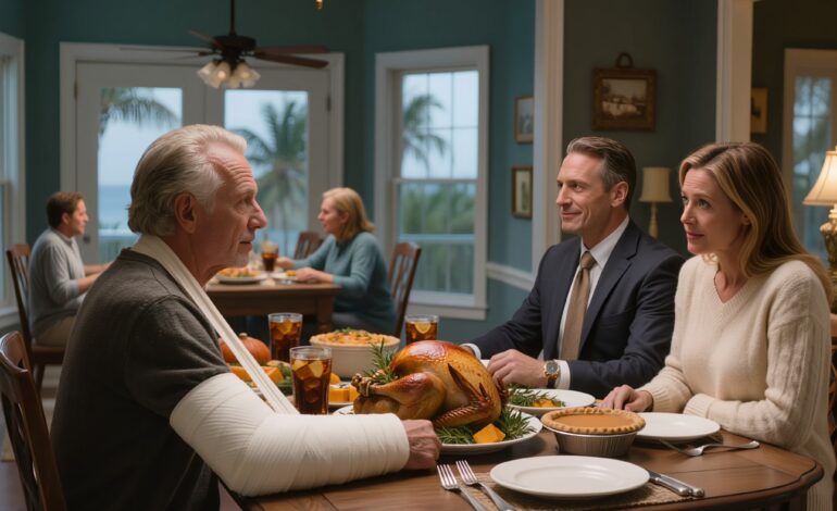 La veille de Thanksgiving, ma fille, assise en face de moi, a regardé mon bras plâtré et m’a dit calmement que son mari m’avait enfin remise à ma place. Mais ni l’une ni l’autre ne se doutaient que la sonnette qui retentissait à la porte dix minutes plus tard allait bouleverser toute la soirée.