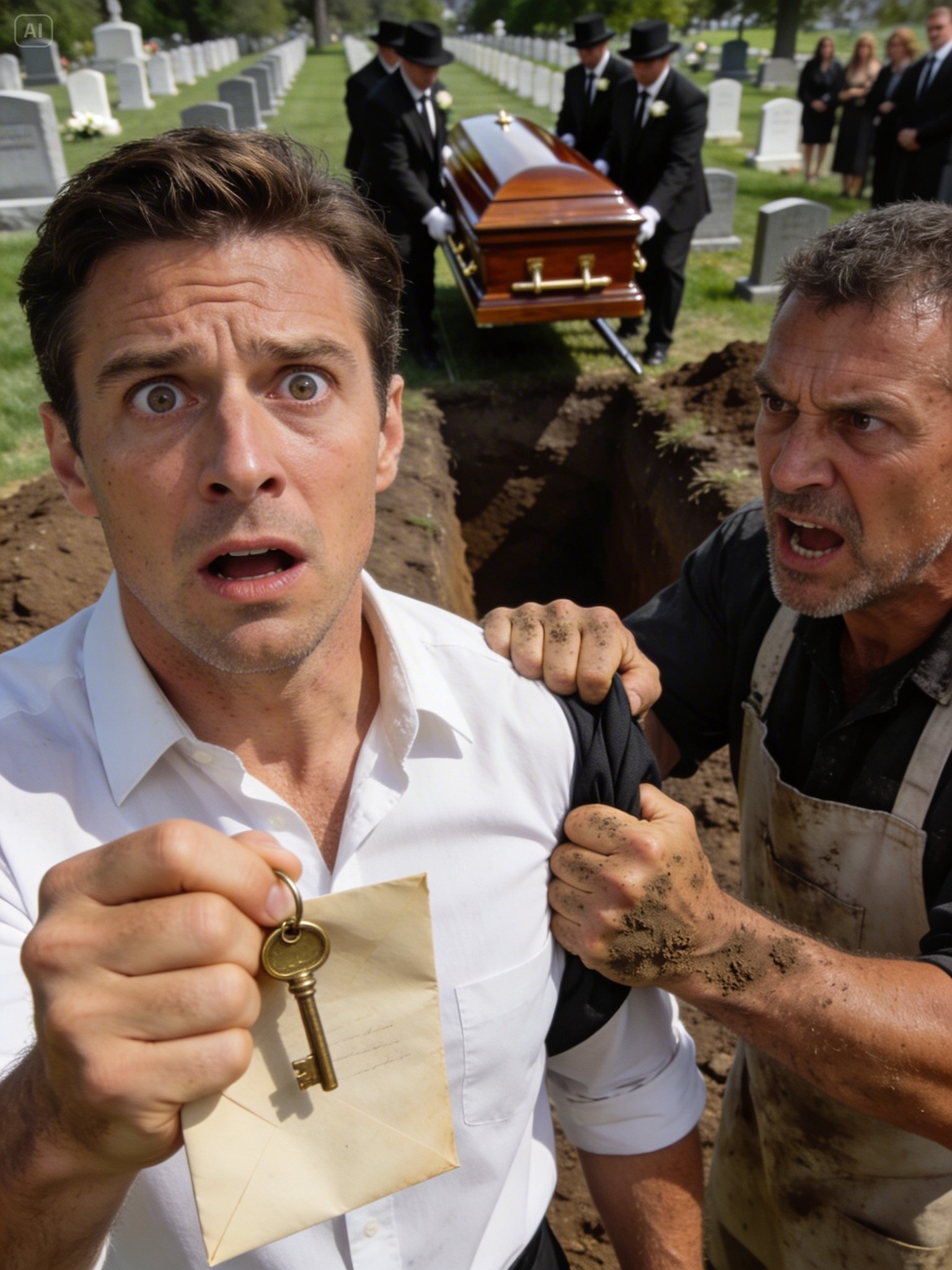 Aux funérailles de mon père, le fossoyeur m’a pris à part : « Monsieur, votre père m’a payé pour enterrer un cercueil vide.» J’ai répondu : « Vous plaisantez ?» Il m’a glissé une clé et a sifflé : « Ne rentrez pas chez vous. Allez à l’unité 17, tout de suite.» Mon téléphone a vibré : maman m’a envoyé un SMS : « Rentrez seule.» Dans l’unité 17, j’ai trouvé… – Actualités