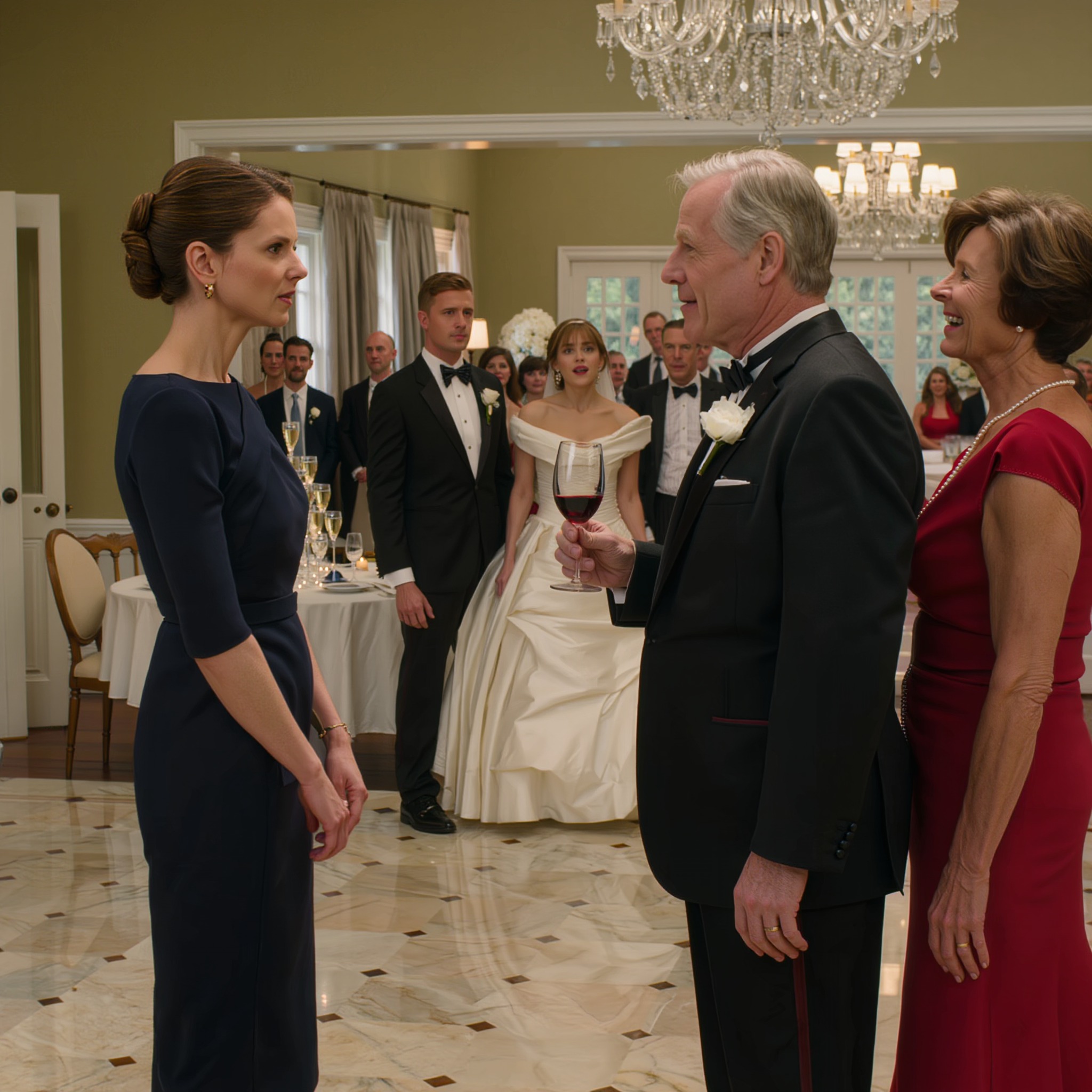 Quinze ans après que mon père m’ait chassée de la maison, je l’ai revu au mariage de ma sœur. Il a souri d’un air narquois et a dit : « Sans ta gentillesse, personne ne t’aurait invitée. » J’ai pris une gorgée de vin et j’ai souri. Puis la mariée a pris le micro, m’a saluée et a dit : « À la générale de division Evelyn… » Toute la salle s’est tournée vers moi.