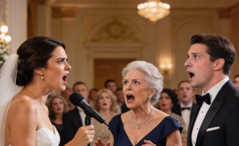 En plein milieu de ma cérémonie de mariage, sous les sourires des invités et les crépitements des flashs, ma future belle-mère a stupéfié l’assemblée en s’emparant du micro et en lançant un appel impitoyable : « Si vous ne renoncez pas à vos droits successoraux sur les dix appartements, ce mariage est annulé.» J’ai eu un choc, l’atmosphère est devenue glaciale, et tandis que tout le monde attendait que je craque, je me suis dirigée droit vers le micro et j’ai fait trois annonces qui ont tout changé.