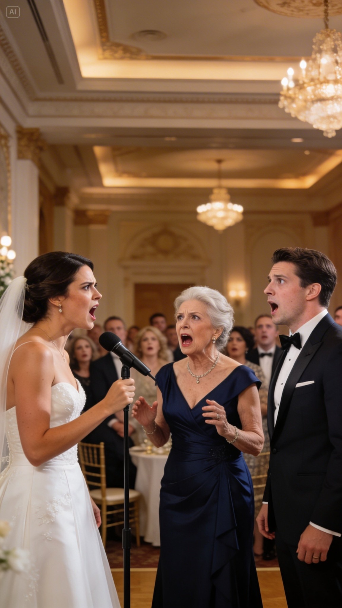 En plein milieu de ma cérémonie de mariage, sous les sourires des invités et les crépitements des flashs, ma future belle-mère a stupéfié l’assemblée en s’emparant du micro et en lançant un appel impitoyable : « Si vous ne renoncez pas à vos droits successoraux sur les dix appartements, ce mariage est annulé.» J’ai eu un choc, l’atmosphère est devenue glaciale, et tandis que tout le monde attendait que je craque, je me suis dirigée droit vers le micro et j’ai fait trois annonces qui ont tout changé.
