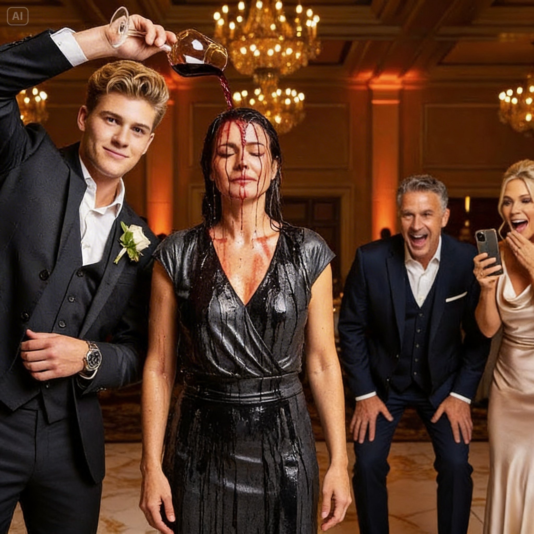 Un riche garçon a versé du vin sur une PDG —