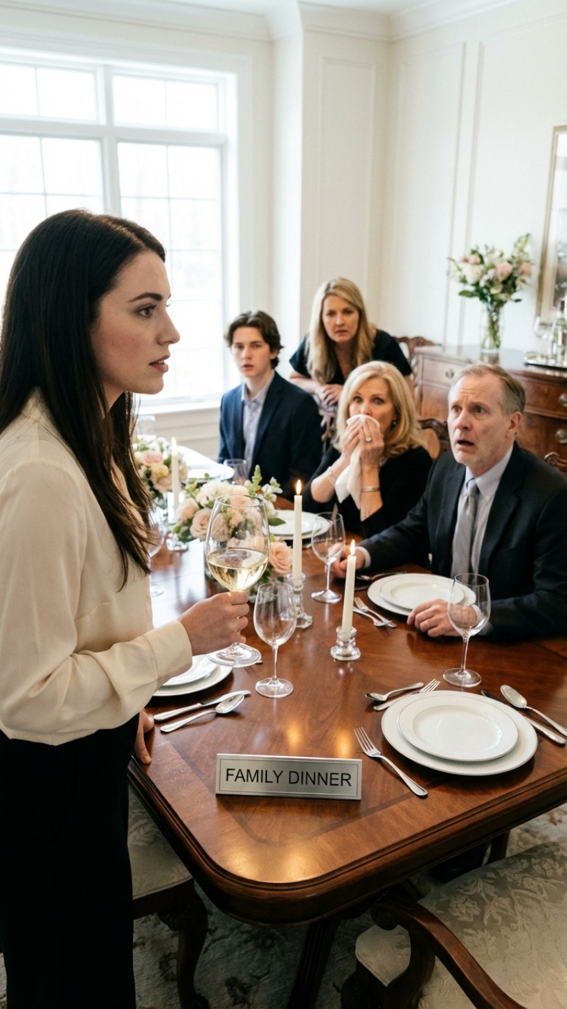 Maman a ri et a dit : « Tu n’es pas de la famille. » J’ai levé mon verre et répondu : « Parfait. Alors ne demande pas d’argent. » Son visage s’est décomposé. Papa semblait abasourdi. Un silence de mort s’est abattu sur la pièce…