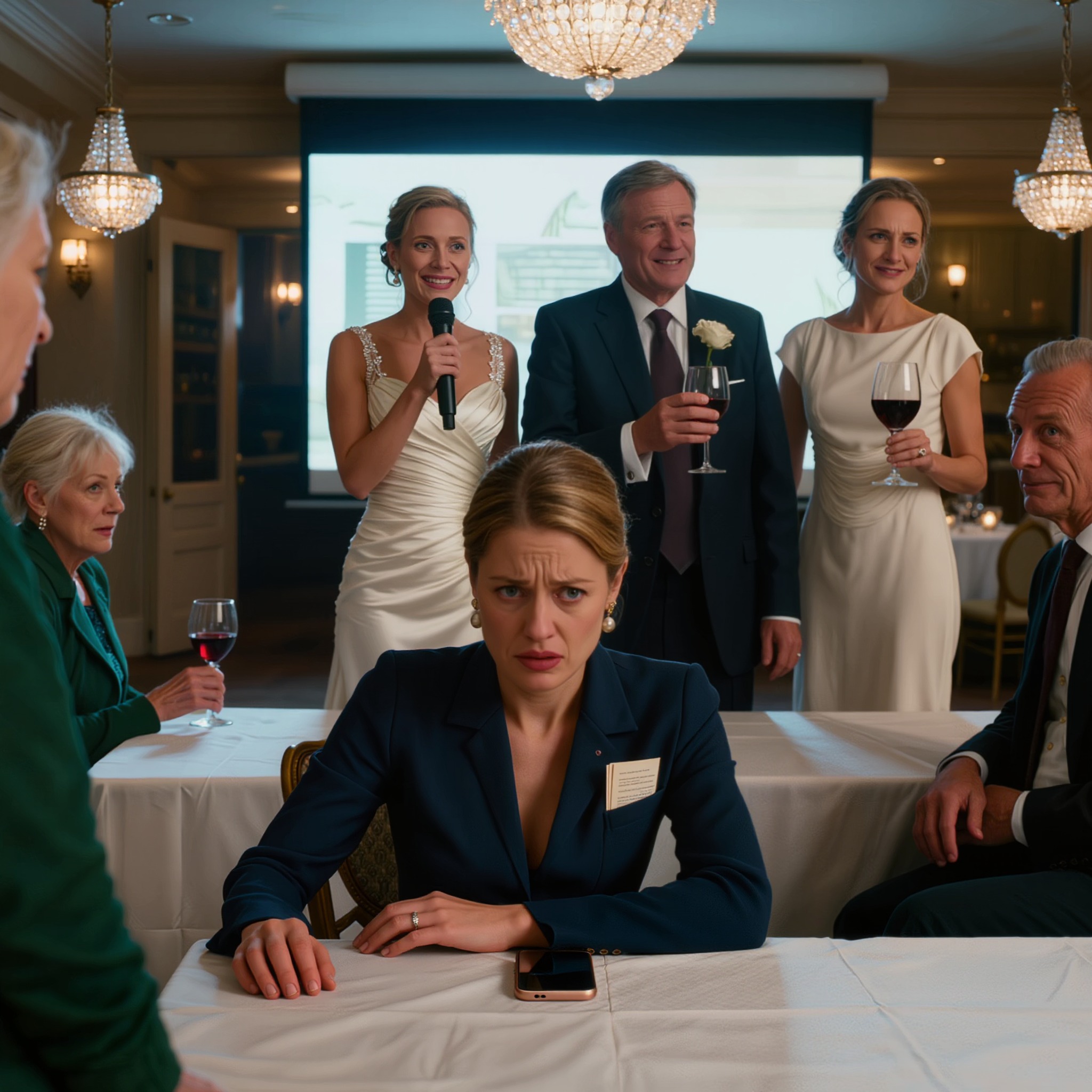 Ma sœur a projeté le mot « infertile » sur un écran de mariage de trois mètres de haut et a dit à 200 invités de rire, alors j’ai envoyé un seul mot par SMS — Commencer — et toute la salle a retenu son souffle.