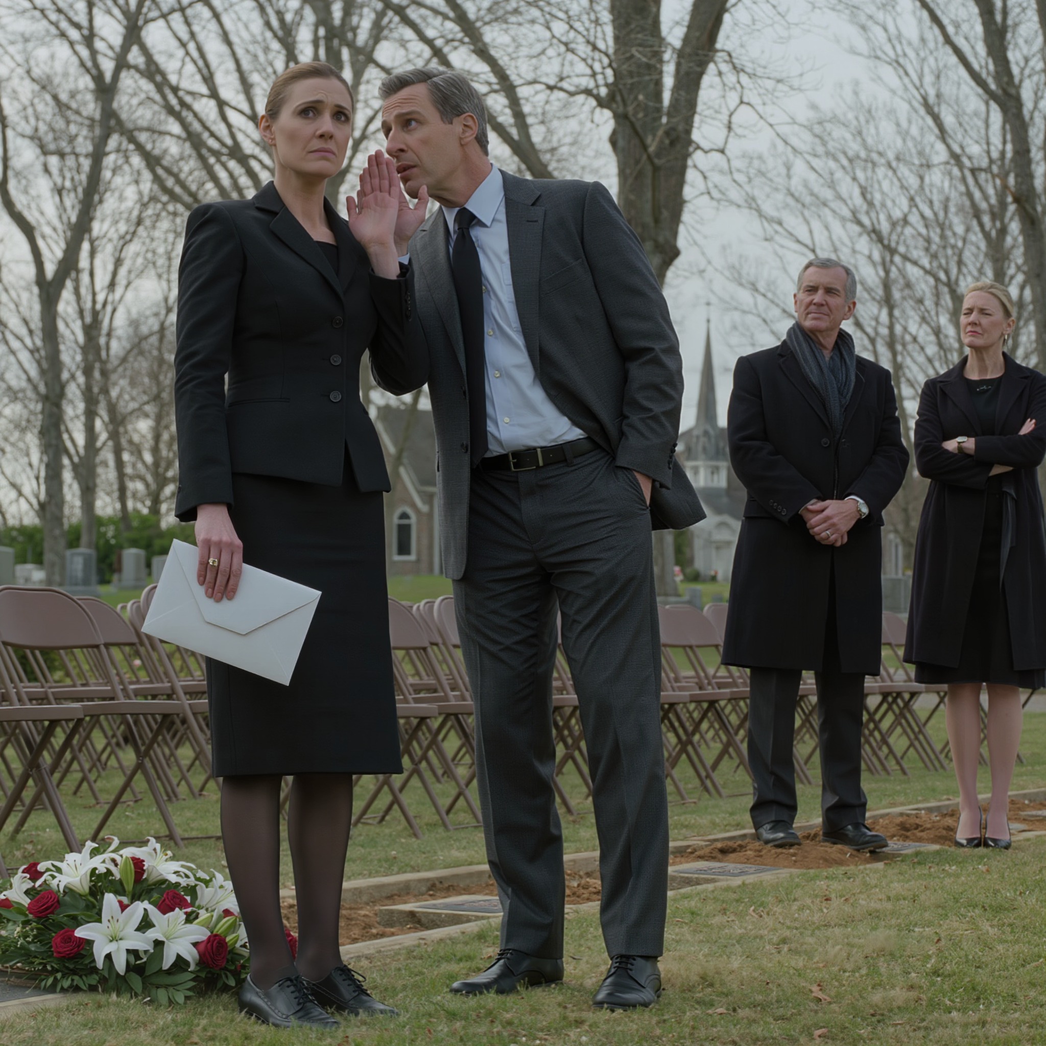 Aux funérailles de ma sœur, son patron m’a glissé une enveloppe scellée en chuchotant : « Ne le dis pas à ta famille, tu pourrais être en danger », tandis que mon frère, accablé de chagrin, nous observait à trois mètres de distance, comme s’il savait déjà ce qu’elle avait laissé derrière elle.