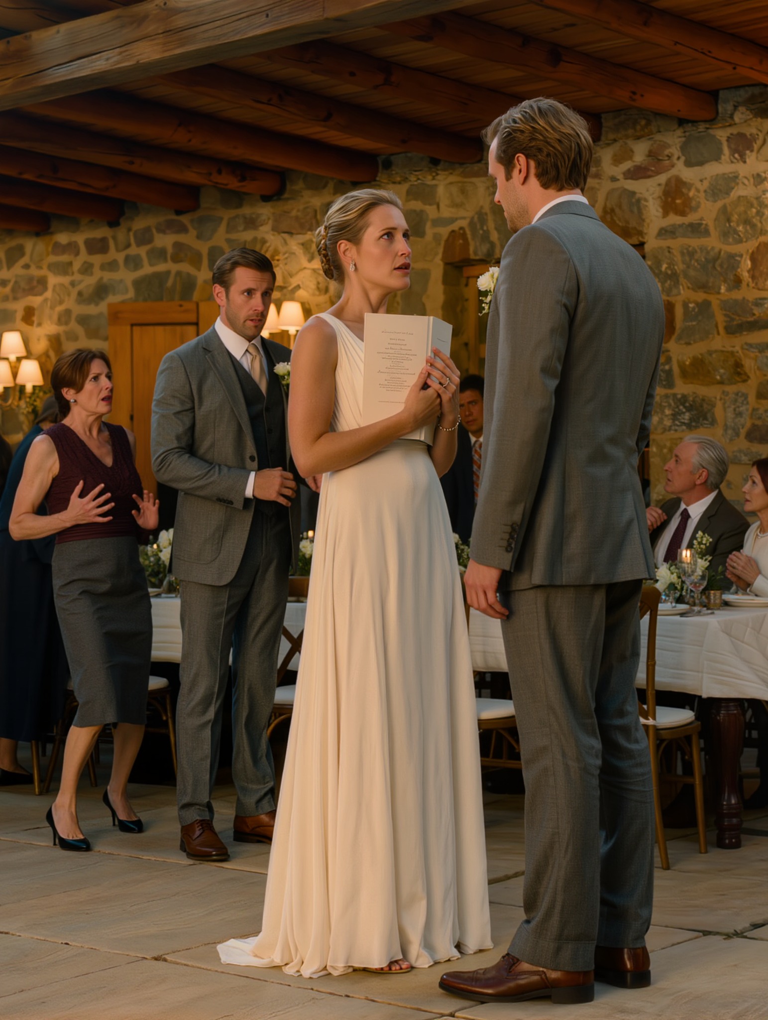 Cinq ans après que ma mère m’eut dit : « Ne rentre pas cette année. Victoria ne veut pas d’histoires », je me trouvais là, en robe de mariée de la Napa Valley, voyant arriver mes parents biologiques sans y être invités – juste au moment où le maître de cérémonie levait le micro pour présenter les parents de la mariée. Ils pensaient que le sang leur donnait encore une place à ma table. Ils ignoraient tout du nom inscrit sur le programme de mariage que je tenais à la main.