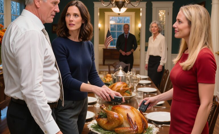 Mon père a amené la femme qu’il fréquentait au dîner de Thanksgiving et m’a dit : « Sers-la en premier, elle est enceinte. » Ma mère est sortie en courant, en larmes. Je suis restée calme et j’ai posé la dinde sur la table. Mais quand je l’ai découpée… j’ai sorti un paquet scellé que je préparais depuis des mois… TOUT LE MONDE EST PARAÎT IMMONDE.