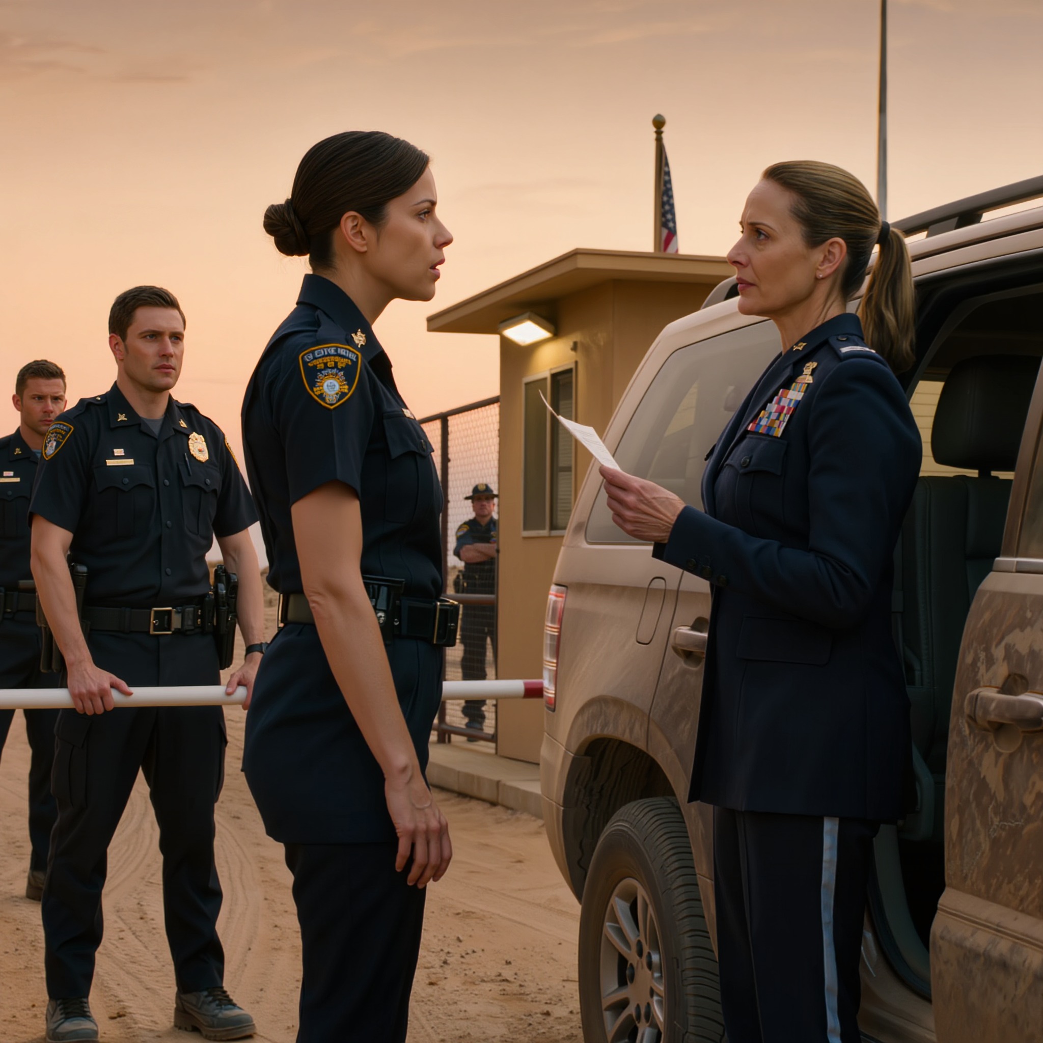 Les agents de sécurité l’ont retenue au point de contrôle ; ils ignoraient qu’elle était leur nouvelle commandante. Le soleil couchant