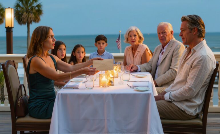 Pendant nos vacances en famille, mon mari a annoncé à table : « J’ai rencontré quelqu’un. Fini de faire semblant.» Un silence de mort s’est abattu sur la famille, même sur les enfants. J’ai souri, j’ai fait glisser une enveloppe sur la table et j’ai dit : « Alors, ceci est pour toi.» Il a lu la première page et est resté complètement figé.