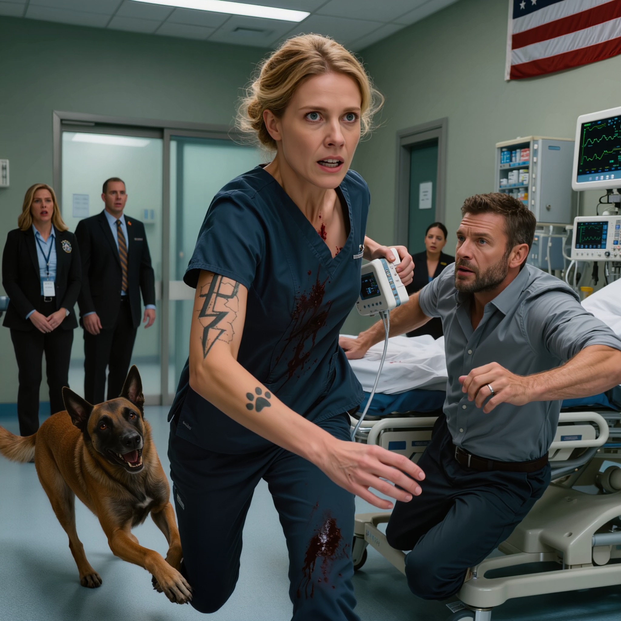 Le chien policier est resté auprès du SEAL blessé pendant six heures, jusqu’à ce que la jeune infirmière retrousse sa manche et que le silence retombe dans toute la salle de déchocage.