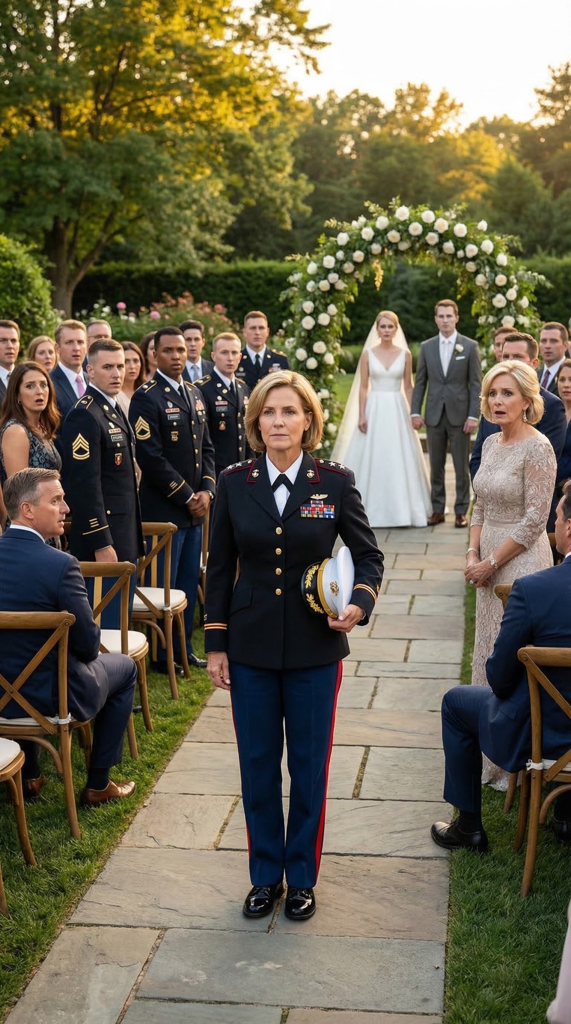 Ma famille m’avait interdit de porter mon uniforme au mariage de mon frère. « Les soldats, c’est gênant. » Mais je suis entré en grande tenue – deux étoiles sur les épaules, casquette d’officier à la main. Cent vingt invités se sont retournés pour me dévisager. Vingt Marines se sont levés : « Général, à l’appareil ! » Ils sont devenus livides.