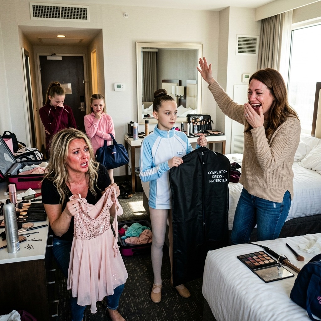 Quelques heures avant la grande compétition de danse de ma fille, ma belle-sœur a déchiré sa robe et a lancé avec un sourire narquois : « Maintenant, mes filles vont gagner, c’est sûr ! » Je suis restée là, abasourdie, sans savoir quoi dire, jusqu’à ce que ma fille de 12 ans se tourne calmement vers moi et me dise : « Maman, calme-toi », en me montrant quelque chose. J’ai éclaté de rire, car la robe qu’elle avait déchirée était en fait…