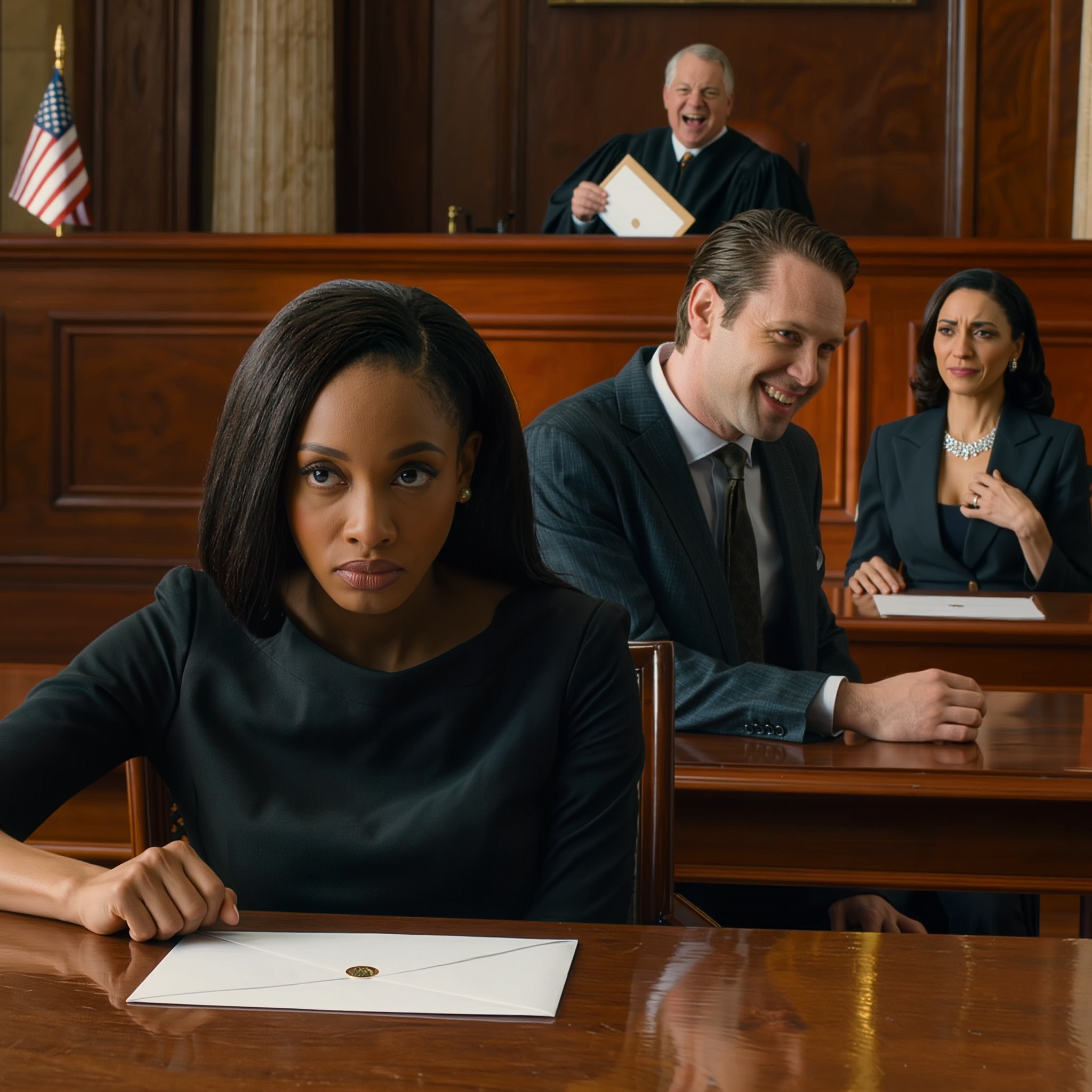 En plein milieu de l’audience de divorce, mon mari s’est penché et m’a chuchoté : « À partir de maintenant, ne touche même pas à mon argent. » Sa maîtresse caressait le diamant qu’elle portait et m’adressait ce petit sourire compatissant. Ma belle-mère restait assise là, comme si elle attendait de me voir disparaître de leur vie. Soudain, le juge a ouvert mon enveloppe, a lu quelques lignes et a éclaté de rire : « C’est la meilleure chose que j’aie lue depuis vingt ans ! » Et c’est à ce moment-là que leurs visages ont enfin commencé à se transformer.