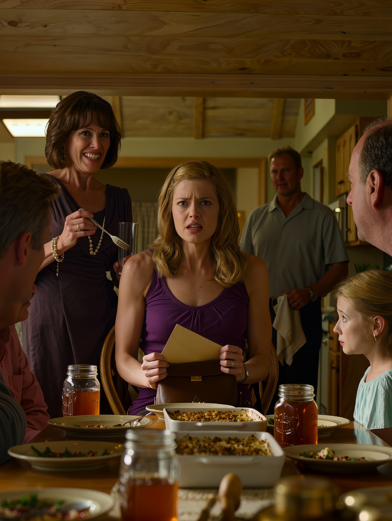 « “Chérie, tu veux dire quelques mots ?” m’a demandé ma mère après avoir raté ma remise de diplôme, dilapidé six ans d’économies et transformé un dîner de famille en piège tendu à ma sœur. Elle souriait comme si elle connaissait déjà ma réponse. Ce qu’elle ignorait, c’est que j’étais rentrée avec une enveloppe sur les genoux – et que la vérité qu’elle contenait avait enfin assez attendu. »