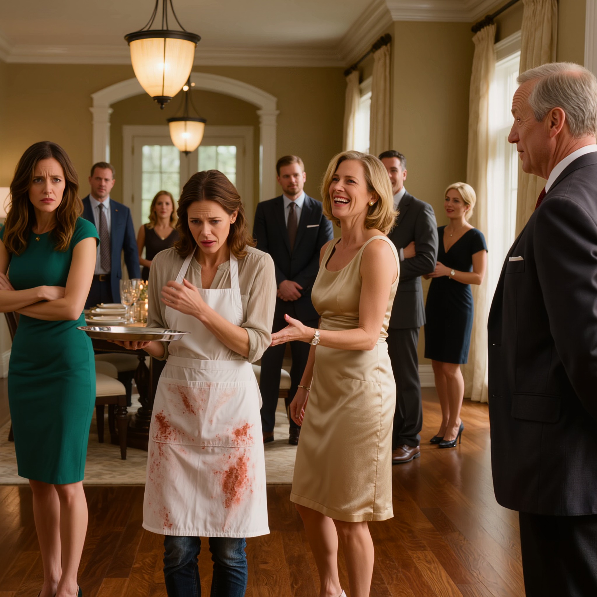 « Tu es la seule sans vrai travail. Tu as le temps. » Ma mère a prononcé ces mots devant une cinquantaine d’invités, tandis que je me tenais dans sa cuisine, tablier taché sur le visage, servant le dîner d’anniversaire de ma sœur comme une simple employée. Ce qu’elle ignorait, c’est que l’homme à la fenêtre, un verre à la main, était le PDG qui allait bouleverser ma vie – et il avait tout entendu.