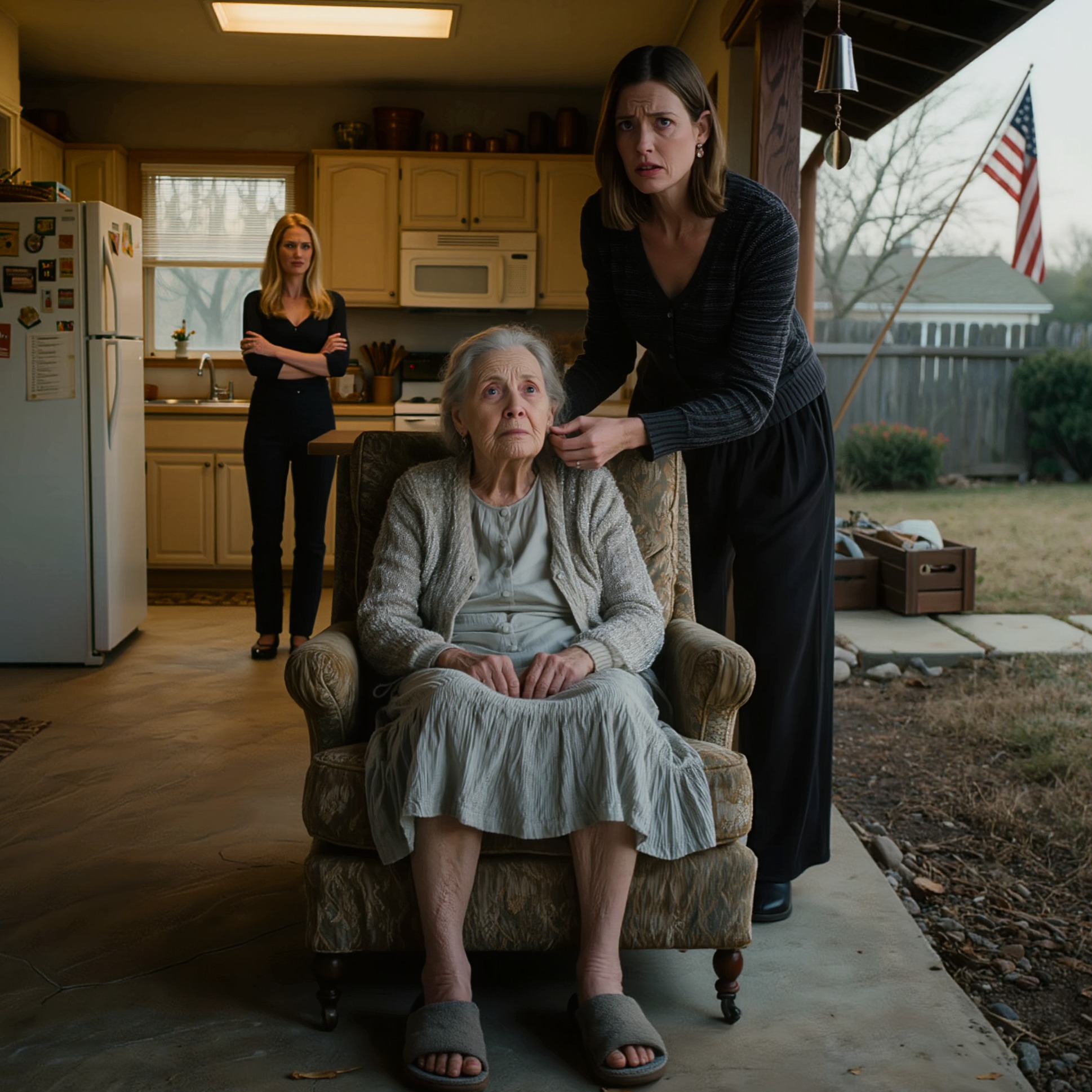 Ma fille m’a trouvée assise seule dans le noir et m’a demandé : « Maman, pourquoi il n’y a rien à manger à la maison ? Pourquoi vis-tu comme ça ? Je te verse 10 000 dollars par mois. » Ma belle-fille a souri d’un air narquois et a répondu : « Je contrôle chaque dollar qu’elle reçoit. Tu n’as pas ton mot à dire. » Ma fille a lentement retiré ses boucles d’oreilles… et c’est à ce moment-là que tout a basculé.