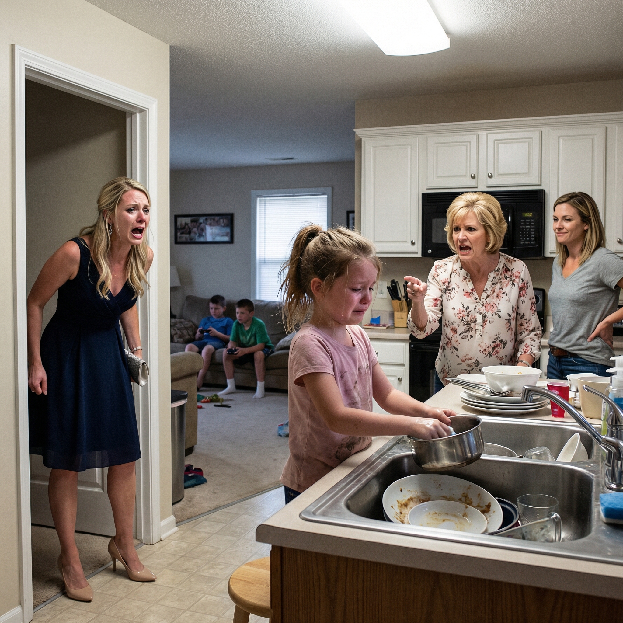 J’ai laissé ma fille chez mes parents pour un mariage, et à mon retour, je l’ai trouvée en train de pleurer devant l’évier tandis que ma mère se moquait d’elle comme d’une servante.