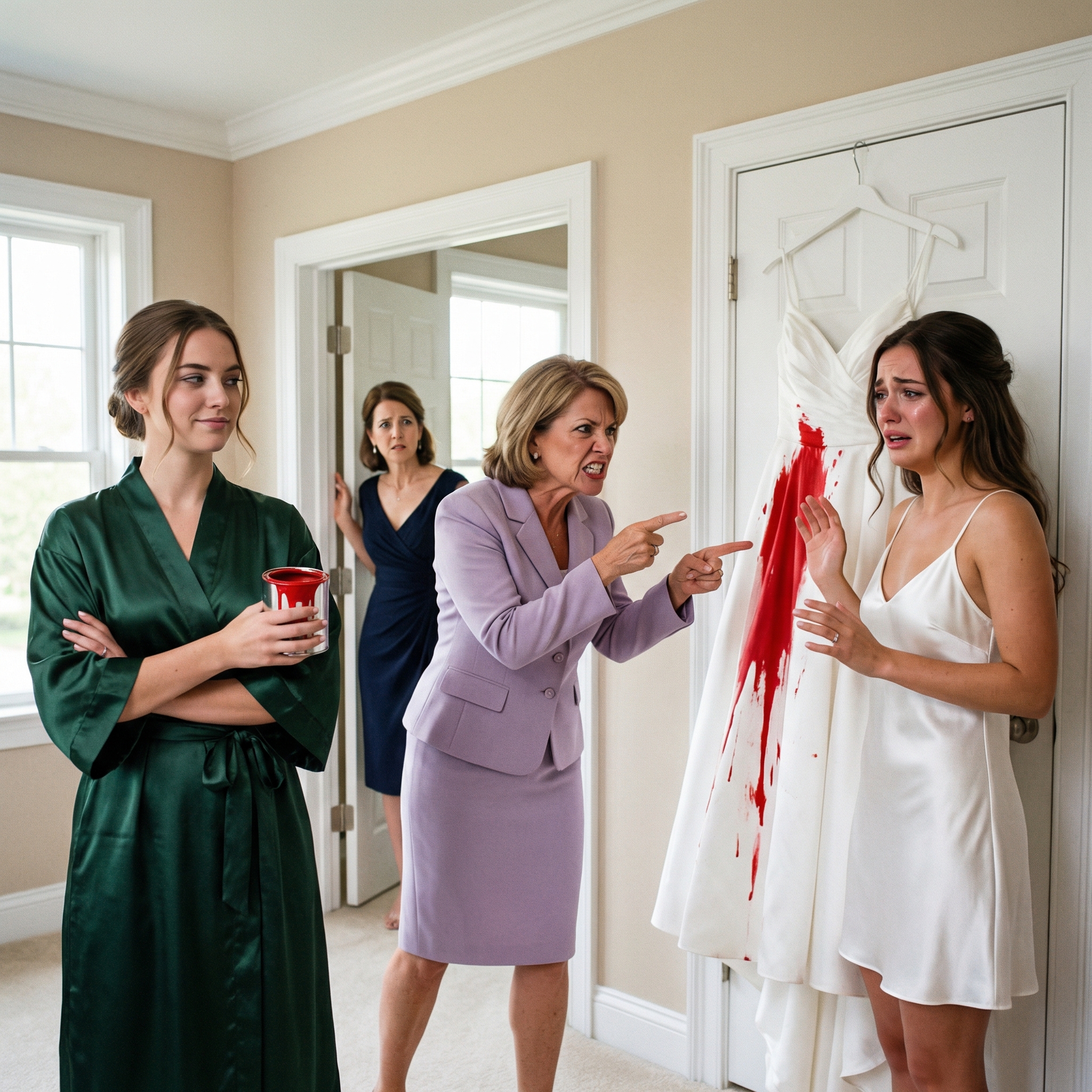 Ma sœur a renversé de la peinture à l’huile rouge sur ma robe de mariée. Ma mère l’a défendue en disant : « Tu voles toujours la vedette à ta sœur !» Quand mon témoin a publié l’histoire en ligne, annonçant l’annulation, vous n’imaginez pas qui l’a vue. Ce qu’il a fait ensuite était… encore plus incroyable.