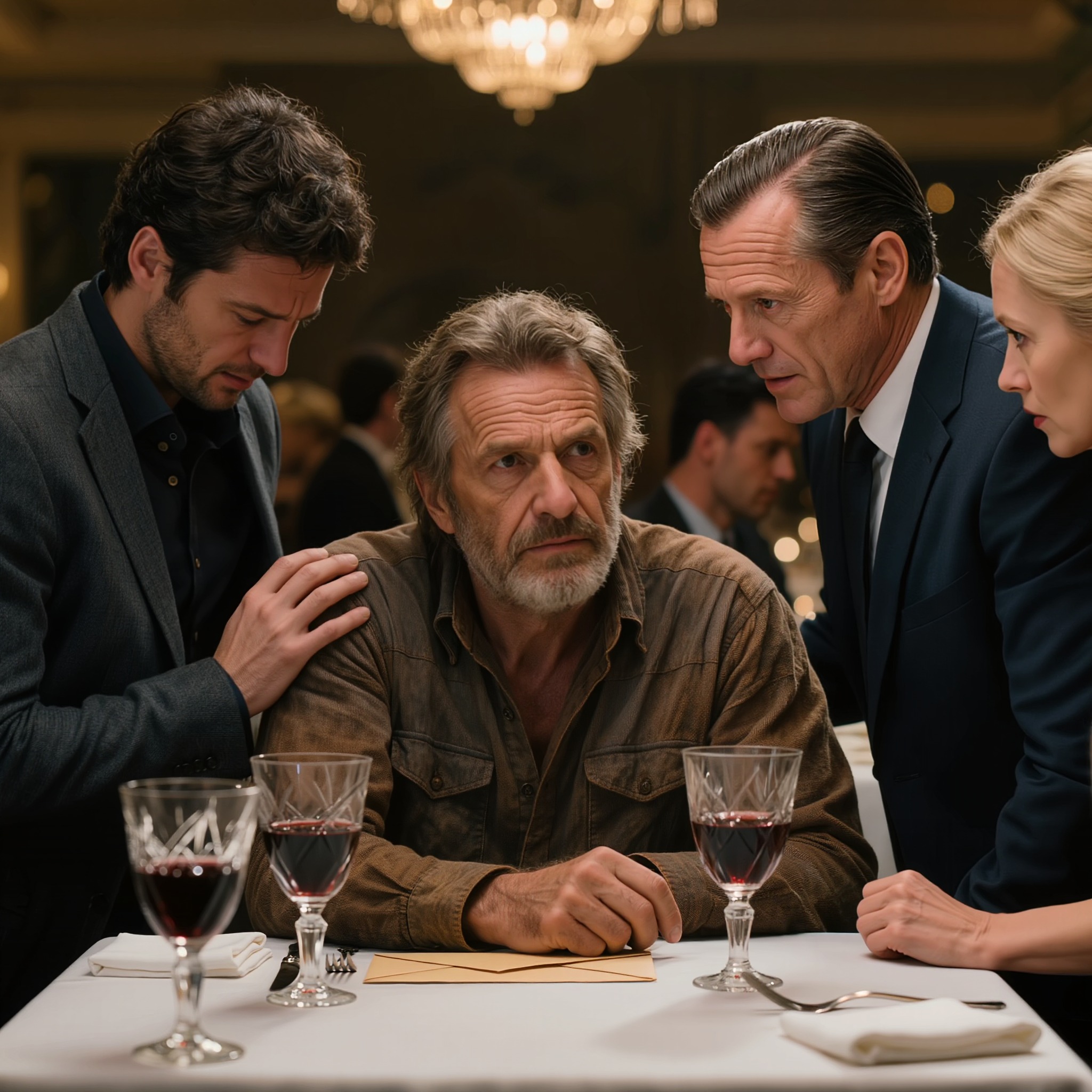 Lors d’un dîner de luxe, le père de mon gendre a fait glisser une enveloppe couleur crème sur la table et m’a calmement demandé de démissionner, de rembourser les sommes dues et de disparaître avant que sa famille ne révèle mon passé. Mais lorsque j’ai posé mon verre d’eau et dit : « Avant d’ouvrir cela, je pense que vous devriez savoir quelque chose à mon sujet », personne à cette table n’a compris que le vieil homme discret en chemise de flanelle était entré avec une vérité bien plus lourde que leur accusation.