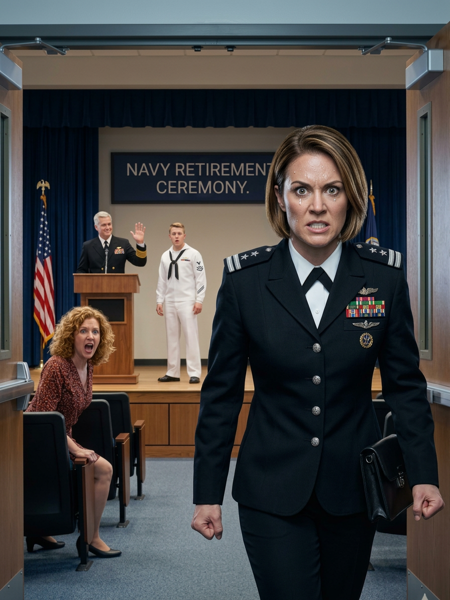 Je m’appelle Rebecca Hayes, et j’ai découvert que mon propre père m’avait effacée de sa cérémonie de départ à la retraite de la Marine lorsque le garde à la porte de Virginia Beach a regardé son iPad et a dit : « Je suis désolé, Madame… vous n’êtes pas sur la liste. » J’ai jeté un coup d’œil et mon père n’a même pas bronché – il a juste souri d’un air narquois, comme si je n’avais jamais été sa fille – tandis que mon frère se tenait à l’intérieur, vêtu d’un uniforme blanc impeccable, absorbant les éloges comme s’il était le seul « Hayes » qui comptait. Je suis retournée à ma voiture, le cœur en feu… J’ai ouvert le coffre… et j’ai touché l’uniforme de cérémonie que j’avais gardé caché pendant quinze ans, orné de trois étoiles d’argent qu’ils n’auraient jamais pu imaginer. Je les ai épinglées, j’ai pris une profonde inspiration et j’ai poussé les portes de la salle, juste au moment où le maître de cérémonie annonçait le nom de mon père… Une chaise a grincé au premier rang tandis que quelqu’un se levait et criait mon nom…