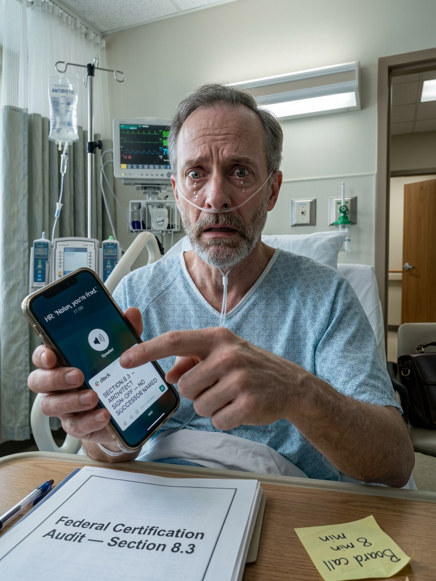 « NOLAN, TU ES VIRÉ. » Ces mots résonnent dans le haut-parleur de mon téléphone alors que je suis sous oxygène, alité à l’hôpital, les moniteurs bipant à côté de moi. Pneumonie, antibiotiques par voie intraveineuse, trois jours de fièvre… et les RH me coupent mes indemnités à minuit, comme si de rien n’était. Sauf que non. Mon licenciement survient 48 heures avant un audit de certification fédéral que j’ai créé de toutes pièces – celui qui garantit le traitement de 62 % de notre chiffre d’affaires via un système de paiement d’une valeur de 4 milliards de dollars par an. Et là, je me souviens du détail le plus fatal : article 8.3 – validation de l’architecte requise… et je n’ai jamais désigné de successeur. LE SERVICE JURIDIQUE LIT MES SMS ET SE tait… LE CONSEIL D’ADMINISTRATION M’APPELLE HUIT MINUTES AVANT L’ARRIVÉE DES AUTORITÉS DE RÉGLEMENTATION… LA DÉMONSTRATION EN DIRECT S’EFFONDRE, LES PAIEMENTS SONT BLOQUÉS, L’ACTION COMMENCE À CHUTER – ET LÀ, J’OUVRE LE SLACK DE L’ENTREPRISE ET JE VOIS UN INGÉNIEUR TAPER UNE PHRASE QUI FAIT SILENCE TOUTE LA SALLE : « LA DÉCHARGE A ÉTÉ SIGNÉE PAR… »