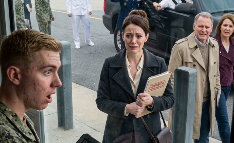 Mon frère a été promu commandant, et moi, on m’a interpellée à la porte de la base navale comme une parfaite inconnue. Le maître tapotait sans cesse sur sa tablette, puis a dit : « Excusez-moi, madame… vous n’êtes pas sur la liste du commandant Marcus Cartwright », tandis que mes parents passaient devant moi en souriant, comme s’ils venaient de m’effacer de leur mémoire. Puis Marcus est entré, impeccable dans son uniforme blanc, et a marmonné : « Leah a oublié de confirmer sa présence… Certains ne comprennent jamais la hiérarchie. » Je venais de m’effacer dans l’ombre, quand soudain un SUV noir du gouvernement s’est arrêté. Un amiral aux cheveux d’acier en est descendu et a prononcé une phrase qui a fait se retourner tous les regards : « Ne bougez pas… Elle n’est pas sur votre liste, car son niveau d’habilitation est supérieur au vôtre.» Puis il m’a regardé droit dans les yeux, a levé la main… et m’a appelé par un titre que ma famille n’avait jamais prononcé à voix haute…