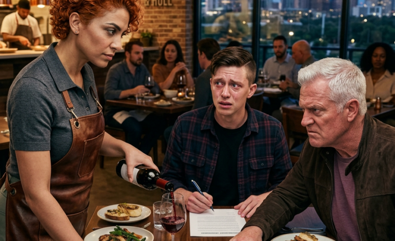 Mon père, avec qui je n’ai plus de contact, est entré dans mon restaurant à Austin comme si c’était le sien, s’est assis à ma meilleure table et m’a dit : « Tu cèdes plus de 15 % à ton frère ce soir. » Puis il a menacé d’appeler mon propriétaire et de « te compliquer la vie ». Je n’ai pas crié. Je leur ai servi du vin, j’ai souri et j’ai dit : « D’accord… mais mon comptable a besoin que ce soit consigné. » J’ai posé mon téléphone sur la table, j’ai lancé l’enregistrement et je lui ai fait dire à voix haute « vieux prêt familial »… Puis j’ai glissé les papiers sur la table et, juste au moment où mon frère prenait le stylo, mon téléphone a vibré : un message m’a glacé le sang…