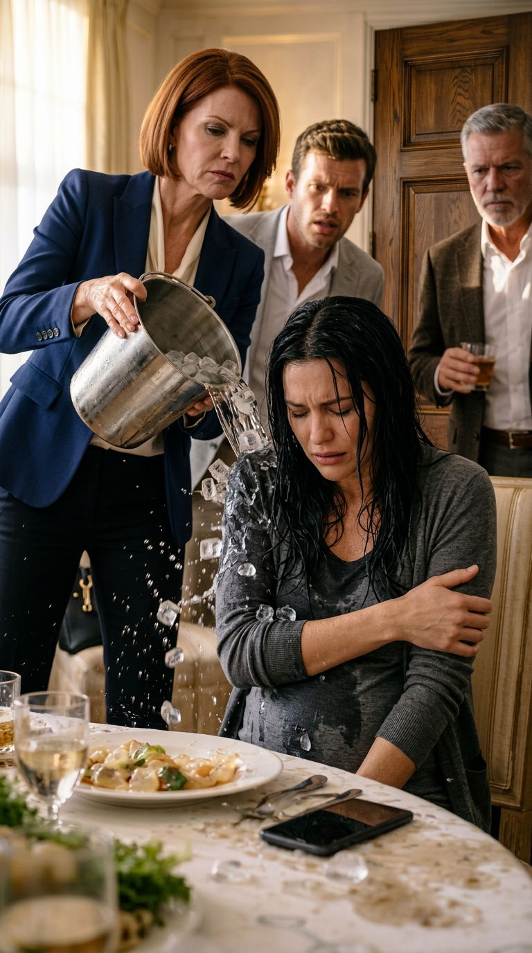 Lors d’un dîner de famille, la mère de mon riche ex-mari m’a humiliée en me jetant un seau d’eau glacée et en me faisant une blague cruelle, persuadée que j’étais incapable de me défendre. Ce qu’ils ignoraient tous, c’est que je possédais secrètement la société valant des milliards de dollars qui était à l’origine de leur réussite, et dès que j’ai envoyé le SMS « Initier le protocole 7 », leur monde a commencé à s’écrouler.