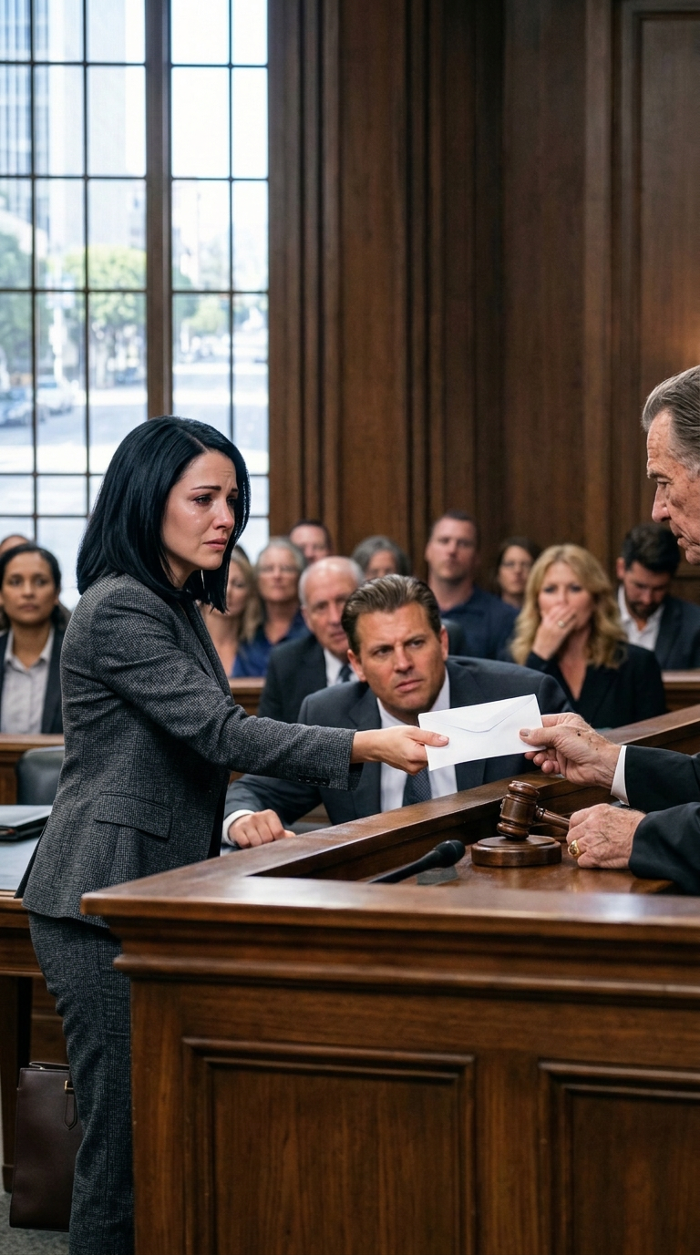 Au tribunal, mon mari millionnaire m’a traitée de « stérile » devant tout le monde, cherchant à faire annuler notre mariage et à garder tout notre argent. Il se vantait que notre contrat prénuptial me laisserait sans ressources. Je n’ai pas protesté. J’ai simplement tendu une enveloppe au juge… et son contenu a glacé le sang de toute la salle d’audience.