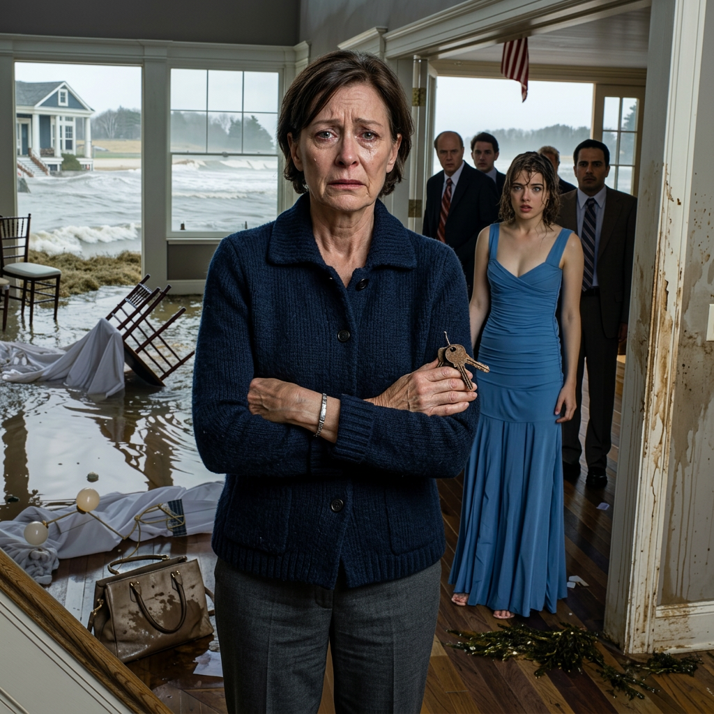 J’ai acheté une petite maison au bord de la mer pour profiter d’une retraite paisible. Un après-midi, ma fille m’a appelée et m’a dit : « Maman, il faut que tu restes dans la remise quelques jours. On organise une fête avec mes amis dans la maison. Si tu me fais honte, je te renvoie. » J’ai ri et je n’ai rien dit… mais j’ai fait quelque chose…  Je m’appelle Alice Thorne. J’ai soixante-six ans, je suis retraitée, et il y a huit mois, j’ai acheté une maison étroite et délabrée à la périphérie de Cedar Point, dans le Massachusetts, avec ce qui me restait de ma pension d’enseignante et quarante ans d’économies minutieuses. Ce n’était pas une maison de rêve. Les tuyaux claquaient quand les nuits se rafraîchissaient, la peinture de la rambarde du porche commençait à s’écailler et les vieilles fenêtres bourdonnaient dès que le vent de l’Atlantique soufflait fort. Mais après des décennies de trajets quotidiens sur l’autoroute, de réunions de parents d’élèves, de gâteaux d’anniversaire achetés au supermarché et un mariage qui s’est terminé dans le silence plutôt que dans la vérité, c’était comme la première chose paisible qui m’ait jamais vraiment appartenu.  Alors, quand ma fille m’a appelée pour me dire qu’elle avait besoin de la maison pour une soirée de lancement, j’ai cru mal comprendre.  J’étais sur un escabeau dans la chambre à l’étage, en train de remplacer une tringle à rideaux dénichée dans une brocante, quand la voix de Megan a retenti, sèche et précipitée. Elle attendait des clients de Boston, des investisseurs, « des gens importants avec de l’argent », comme elle disait, et apparemment, ma maison de bord de mer avait le charme rustique de la Nouvelle-Angleterre qu’elle recherchait. Elle expliquait que les gens en avaient assez des salles de conférence d’hôtel et des bars sur les toits. Ils voulaient de l’authenticité, maintenant. Ils voulaient des tuiles patinées, l’air marin et le charme du fait main.  En réalité, elle voulait ma vie comme décor.  Quand je lui ai rappelé que j’habitais là, elle a soupiré, comme elle le faisait adolescente quand je lui demandais de mettre son bol de céréales dans l’évier. Puis elle m’a proposé de loger quelques jours dans la remise au fond du jardin. Pas à l’hôtel. Pas chez une amie. Dans la remise. Elle s’est corrigée une fois et a dit « l’annexe », comme si changer le mot la rendait respectable, mais nous savions toutes les deux de quoi il s’agissait. Un débarras avec des outils de jardinage, de vieux pots de peinture et un lit de camp étroit que j’avais installé pendant l’été, quand le petit-fils d’une voisine avait raté le dernier bus pour rentrer.  Je lui ai dit que c’était ridicule.  Elle m’a dit de ne pas être difficile.  Puis est venue cette remarque qui m’a glacée le sang longtemps après la fin de l’appel. Sa voix s’est adoucie, mais seulement de cette façon polie et professionnelle que certaines personnes utilisent lorsqu’elles sont sur le point de dire quelque chose de cruel et préfèrent ne pas en avoir l’air. Elle a mentionné, presque nonchalamment, que j’arrivais peut-être à l’âge où vivre seule au bord de l’eau n’était plus la meilleure idée. Peut-être que, si je continuais à compliquer les choses inutilement, nous devrions reprendre la conversation sur la résidence pour personnes âgées. Elle l’a dit comme si elle parlait de pneus d’hiver.  J’ai quand même dit oui.  C’est ce que les gens jugent, mais les femmes de mon âge ont été élevées pour adoucir les conflits jusqu’à ce que nos aspérités disparaissent. Alors je l’ai laissée venir. Vendredi après-midi, Megan est arrivée dans un SUV blanc avec deux assistantes, des tables pliantes, des chaises de location empilées, de la vaisselle jetable de chez Costco, et suffisamment de cylindres en verre et de bougies flottantes pour transformer mon salon en décor de shooting photo. Elle se déplaçait dans la maison en talons hauts et manteau camel, donnant des ordres sans jamais me regarder.  « S’il te plaît, ne me vois pas demain », a-t-elle dit pendant qu’une de ses assistantes fixait les câbles près de ma bibliothèque. « Il faut que tout soit impeccable.»  Impeccable.  Comme si j’étais le problème.  Ce soir-là, après leur départ, je suis descendue au port pour prendre l’air. Les mouettes volaient bas, les bateaux tanguaient plus fort que d’habitude, et un vieux pêcheur que je connaissais du quai a consulté le tableau des marées affiché près du magasin d’appâts et m’a dit qu’une forte marée de tempête était attendue samedi après-midi. Vent fort. Pluie battante. Marée de pleine lune. L’eau remonterait plus loin à l’intérieur des terres que d’habitude. Il m’a dit que si j’avais des objets importants dans les pièces du rez-de-chaussée, je devais les monter à l’étage avant le déjeuner du lendemain.  Je suis donc rentrée chez moi et j’ai fait exactement cela.  Le samedi matin, Megan pensait avoir tout prévu dans les moindres détails, jusqu’à la dernière coupe de champagne. Ses invités arriveraient en tailleur impeccable et bottines à talons, souriant malgré le brouhaha de l’ascenseur et les banalités des échanges de cartes de visite, persuadés de pénétrer dans un petit coin de paradis côtier.  Ce qu’ils ignoraient tous, c’est que j’avais déjà pris une décision discrète, et qu’au moment où la première portière de voiture claquerait, la journée ne serait plus celle de Megan.