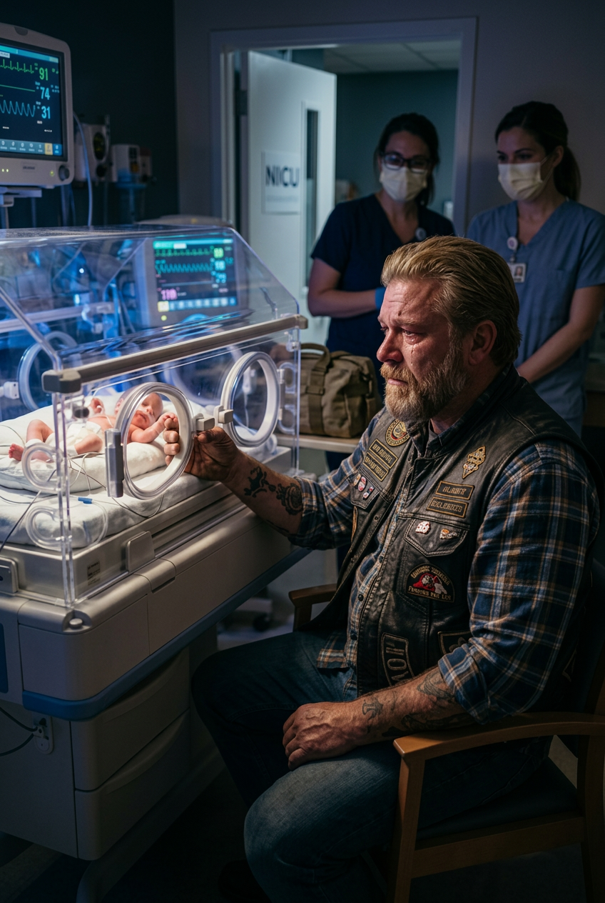 Pendant 47 jours consécutifs, un motard a refusé de quitter l’unité de soins intensifs néonatals, veillant silencieusement sur un nouveau-né fragile qui n’est pas son enfant, et pourtant il reste dévoué à son chevet, prodiguant des soins avec une loyauté farouche qui surprend les médecins, les infirmières et tout le monde.