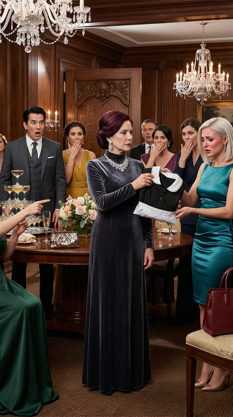 Je suis arrivée à la fête de fiançailles de mon fils, vêtue avec fierté, mais la riche famille de sa fiancée m’a dévisagée comme si j’étais une moins que rien. Sa mère, avec un sourire narquois, m’a jeté un uniforme de soubrette dans les bras et a dit : « Puisque tu t’habilles si simplement, tu ferais mieux de mériter ta place ici. » La salle a éclaté de rire, jusqu’à ce que je repose calmement l’uniforme et dise : « C’est drôle… parce que ce restaurant m’appartient. » Et à cet instant, tous les sourires se sont effacés.