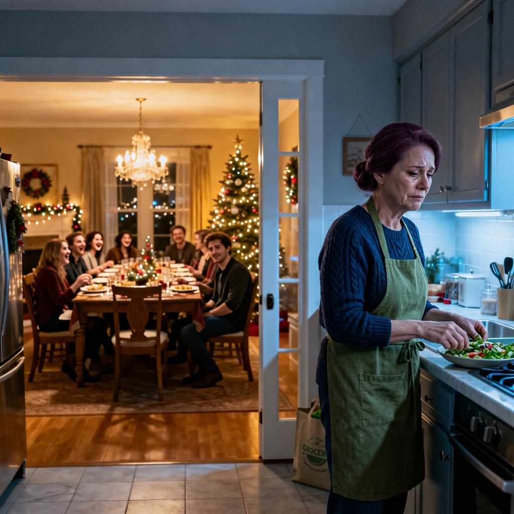 Noël dernier, mon fils m’a demandé de cuisiner comme une forcenée pour quarante-cinq invités, puis a mentionné nonchalamment que je n’étais pas invitée à table. Ma belle-fille n’a même pas sourcillé ; elle a haussé les épaules et a dit : « Elle mangera plus tard dans la cuisine. » L’humiliation m’a rongée toute la nuit, mais j’ai souri, hoché la tête et attendu. Le matin du 24, j’ai discrètement renversé la situation. Quand la porte s’est ouverte et qu’elle a compris ce que j’avais fait, elle s’est figée et a crié : « Quoi ?! C’est pas possible ! »… Je m’appelle Linda, j’ai soixante et un ans, et jusqu’à cette année, je pensais que « Noël en famille » rimait avec respect. Mon fils Mark et sa femme Jessica ont emménagé dans une grande maison neuve dans la banlieue de Columbus au printemps dernier, et dès octobre, elle parlait déjà de « recevoir comme il faut cette année ».