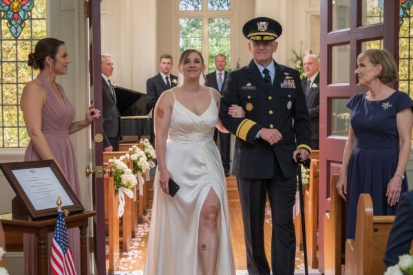 Quinze minutos antes do meu casamento, meu pai mandou uma mensagem dizendo: “Não vou te levar ao altar com esse vestido”, e minha mãe disse que eu estava envergonhando a todos. Mas quando as portas da capela se abriram e eles viram o velho soldado ao meu lado, o rosto do meu pai empalideceu.