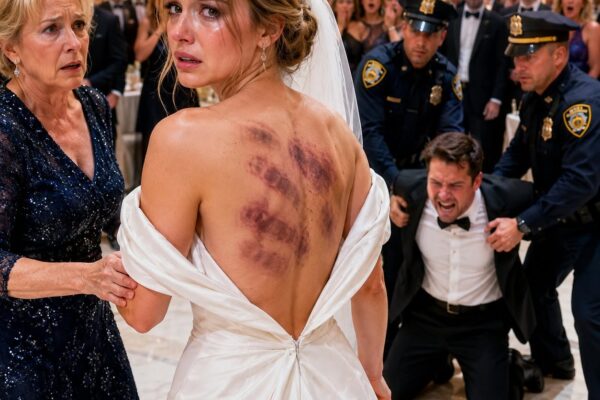 No casamento da minha filha, enquanto fechava o zíper do vestido branco dela, vi hematomas escuros se espalhando pelas costas. Senti minhas mãos gelarem. “O que aconteceu, querida?”, sussurrei. Ela desabou em lágrimas, agarrando minha manga. “Foi meu marido… ele disse que eu pertencia a ele agora.” Entrei no salão de baile, interrompi os votos, revelei a verdade e arruinei o casamento — e a vida dele. – Histórias Reais