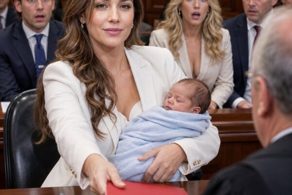 Entrei no tribunal segurando meu filho recém-nascido enquanto o advogado do meu marido sorria como se eu já estivesse derrotada. Ele achou que a pasta vermelha em minha mão era um pedido de clemência. Mas quando a coloquei diante do juiz e disse: “Meritíssimo, este bebê não é o motivo pelo qual estou pedindo proteção — ele é a prova”, o rosto do meu marido empalideceu, porque todas as mentiras que ele escondeu estavam dentro daquela pasta. – Histórias Reais
