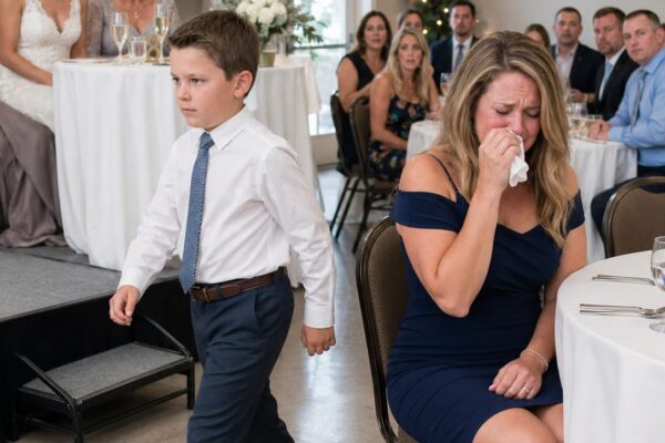 Fiquei paralisada enquanto toda a recepção do casamento explodia em gargalhadas. A noiva do meu irmão tinha acabado de me chamar de mãe solteira triste, e minha própria mãe acrescentou que eu era como um produto em liquidação com a etiqueta rasgada.