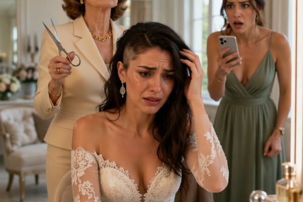 A mulher que todos chamavam de “a faxineira” chegou ao próprio casamento com o cabelo cortado pela sogra, suportou os olhares sem dar explicações e deixou que um simples telefonema do pai revelasse quem realmente controlava os milhões daquela família.