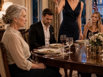No jantar de Natal luxuoso da minha nora em Chicago, ela ergueu a taça de vinho e disse: “Esta família seria sinceramente mais feliz se você simplesmente não existisse.” Meu filho olhou para o prato como se a mãe que o criou já tivesse desaparecido. Dobrei o guardanapo, sorri pela primeira vez na noite e apontei para a janela — porque o carro preto no portão não estava lá para Harper.